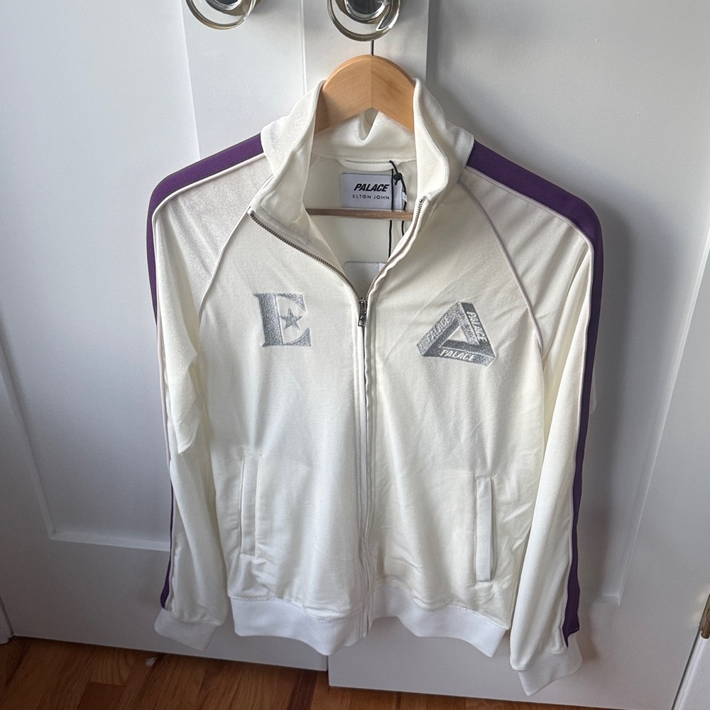 NWT Palace Elton John Velour Cream & Purple Embroidered Track Jacket Mens Small